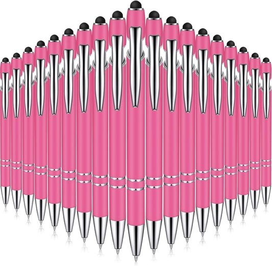 Zonon 38 Pieces Rubberized Ballpoint Pen with Stylus Tip Stylish Metal Pen Capacitive Styli with Soft Rubberized Grip, Black Ink for Most Devices(Hot Pink)