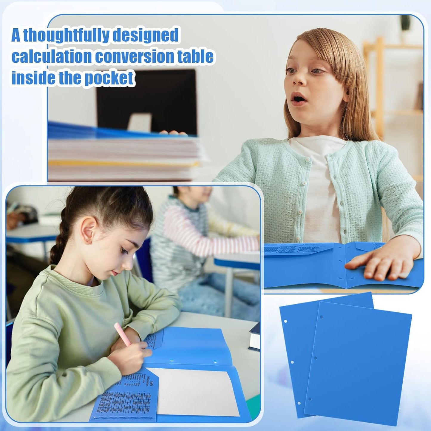 Yeaqee 24 Pcs Plastic Folders with Pockets Bulk 3 Hole Punched 2 Pocket File Folders for 3 Ring Binder Divider Folder for Notebooks, Durable Poly for Office Home (Blue)