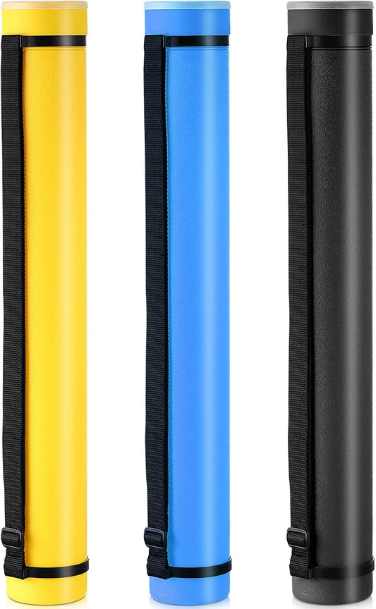 3 Pcs Extendable Poster Tubes Plastic Poster Document Storage Tube with Carrying Strap 24-40 Inch Expanding Blueprint Holder Telescoping Tube with Cap Waterproof Art Poster Tubes (Yellow, Blue, Black)