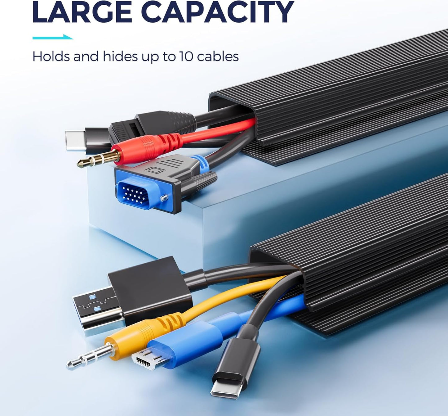 Delamu 2 Pack Safe & Tidy Cable Management Solution - Protect Kids & Pets with Home & Office Cable Management Under Desk,Cable Organizer, Cable Management Kit,Cord Organizer for Desk, 15.7inX2