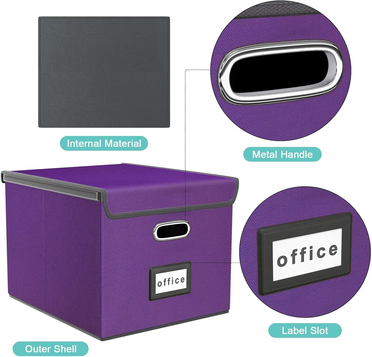 Huolewa File Organizer Box with Lid, Collapsible File Folder Organizer for Office Document Storage, Filing Box with Plastic Slide for Letter/Legal Size Hanging Files, Purple