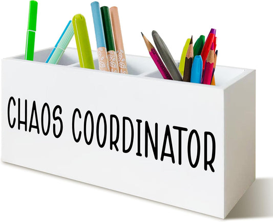 Chaos Coordinator Gifts Pen Holder for Desk, Thank You Appreciation Gift for Coworkers Boss Leader Manager Wooden Pen Pencil Holder Organizer for Office Desk Accessories