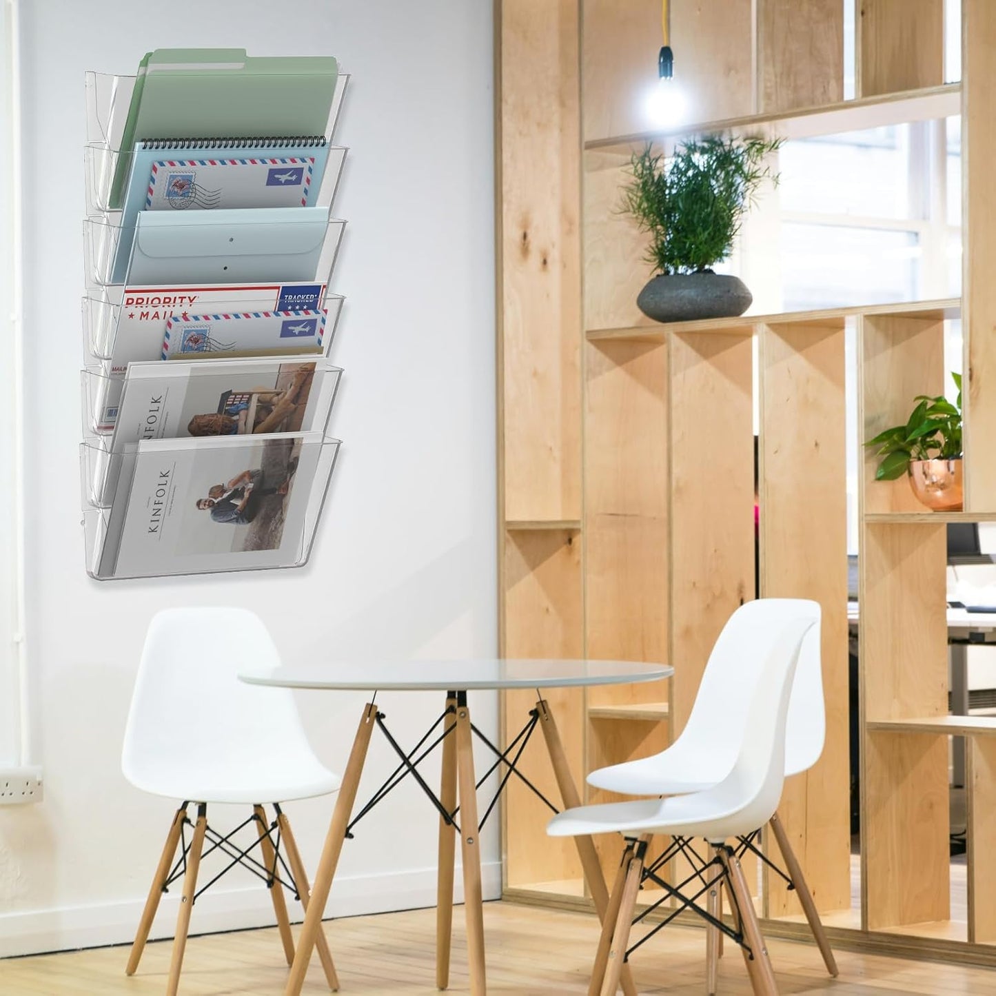 6 Pockets Acrylic Wall File Organizer, Clear Wall File Holder, Plastic Hanging Wall File Holder for Office, School and Home, Clear