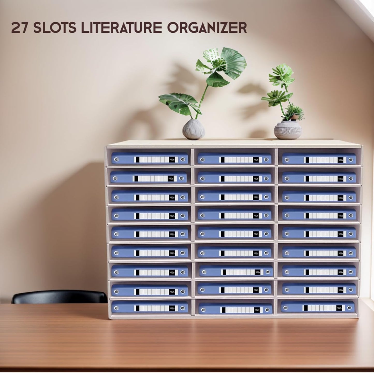 Literature Organizer - 27 - Slot Desktop File Sorter & Mail Center, Paper Storage Cabinet for Home, School & Office（White）