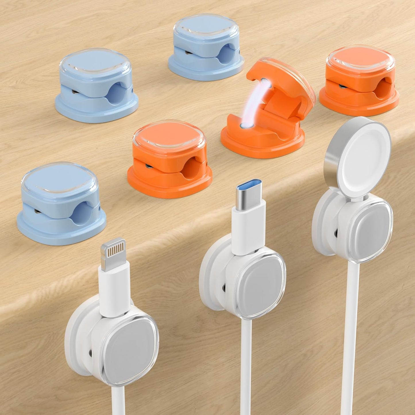 Magnetic Cable Clips, Adjustable Cord Holder Management, Adhesive Wire Keeper Organizer for Home Office Desk Phone PC Car Wall Desktop Nightstand Appliance (9-PCS White_Orange_Blue)