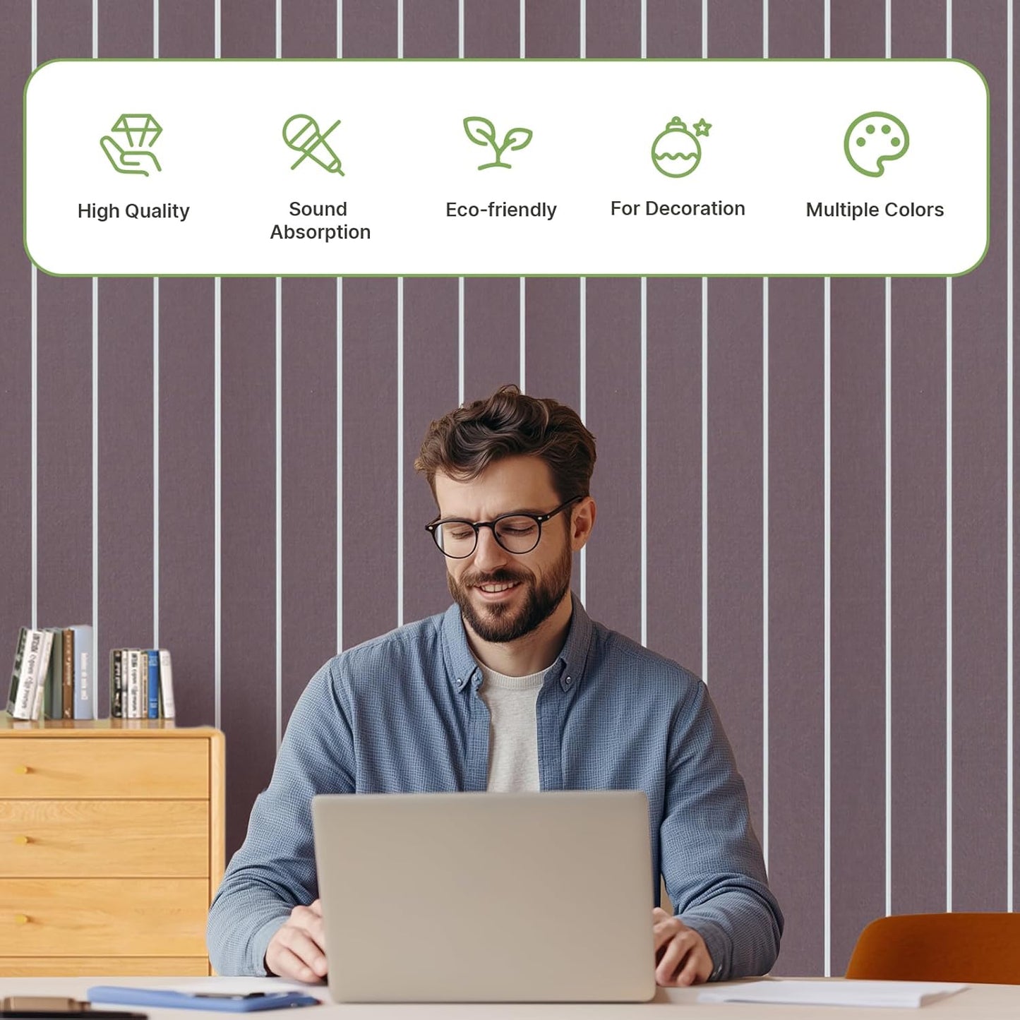 Acoustic 4 Pack Soundproofing UV Print Panels, 47.2” x 23.6” x 0.4” Adhesive Noise Dampening Wall Panels for Home Studio, Office, Gaming Room, and Theater(Dark Brown)