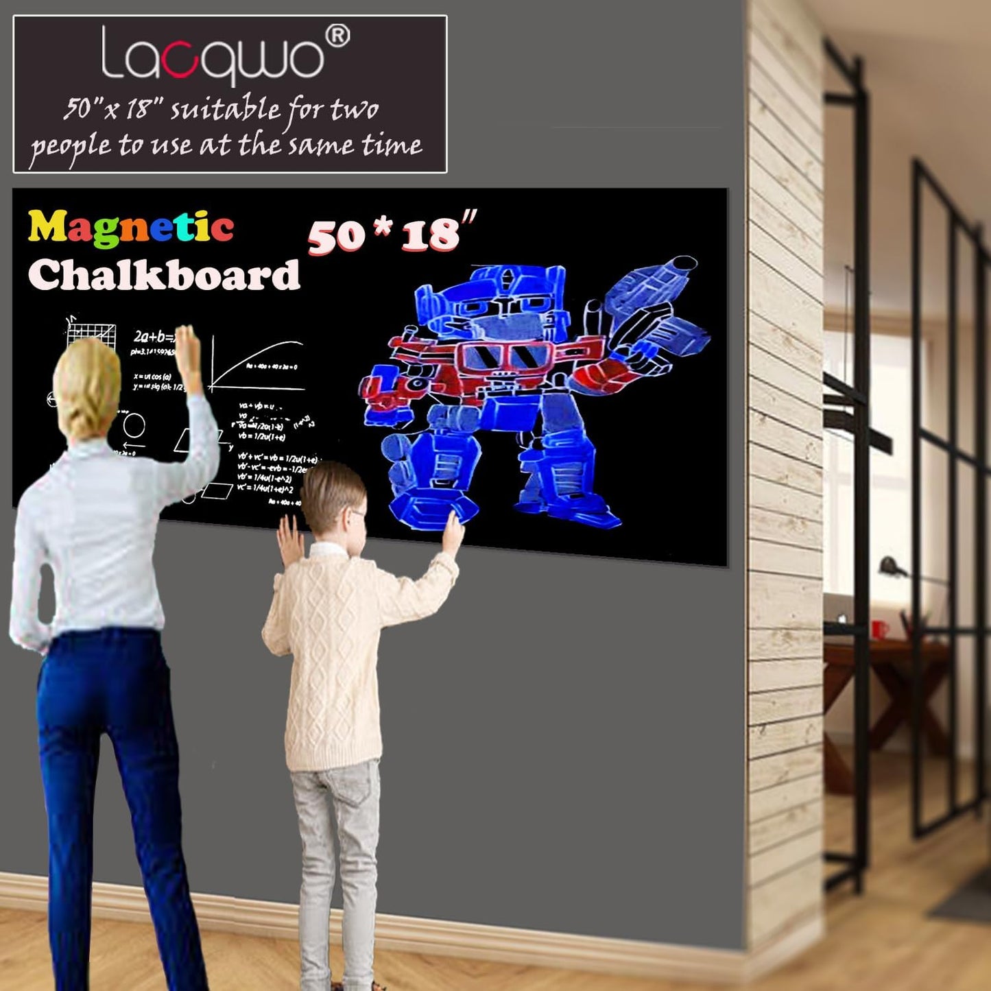 Magnetic Chalkboard Contact Paper 50"x18" Self Adhesive Magnet Wall Board Sticker with 12 Color Liquid Chalk for Kid, Black Chalk Board Wallpaper Roll Alternative to Magnetic Blackboard Paint