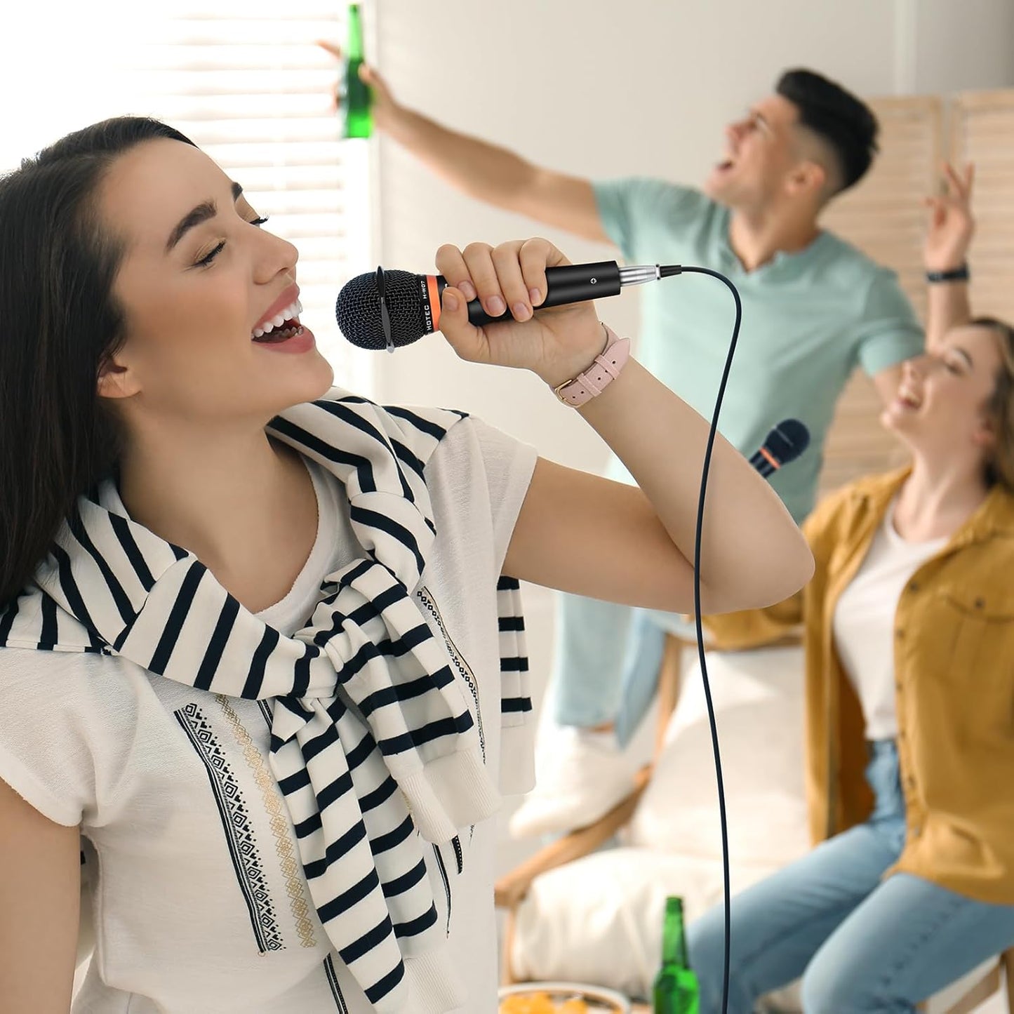 HOTEC Premium Vocal Dynamic Handheld Microphone with 19ft Detachable XLR Cable and ON/Off Switch (Metal Black) (H-W07)