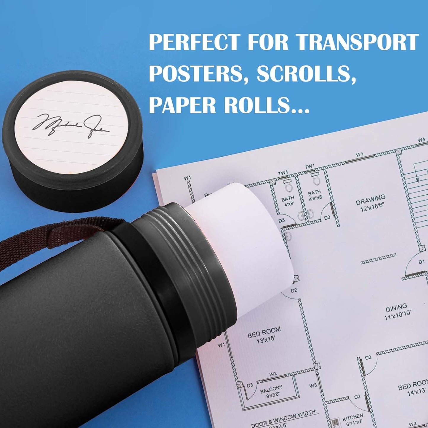 JJRING Black Poster Tube, 25" to 40" Extendable Poster Storage Holder Tube with Carrying Strap, Poster Carrying Case for Blueprints, Scrolls, Maps and Architect Papers