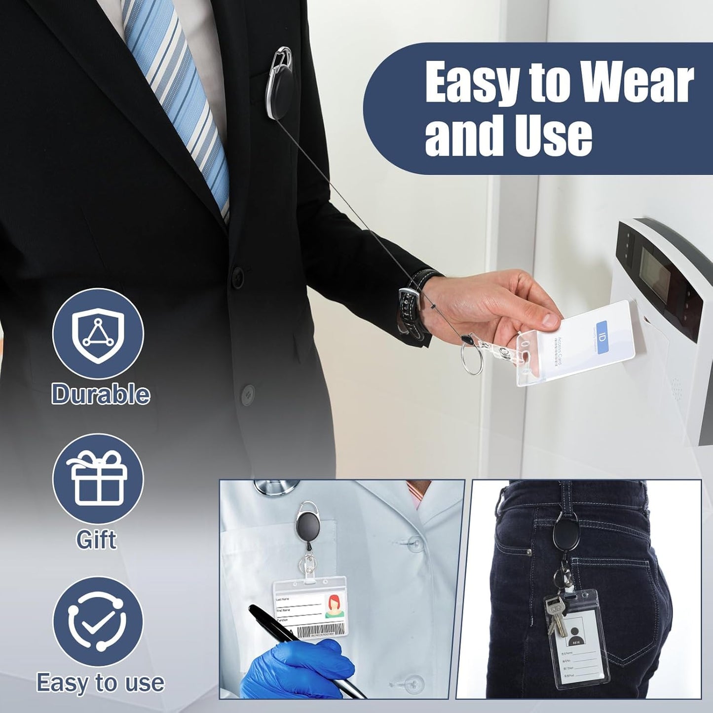 Honoson 30 Pcs Black Heavy Duty Retractable Badge Reels Batch ID Badge Holder Retractable Clip Bulk Key Holder with Ring for Office Worker Employee Doctor Nurse Gifts