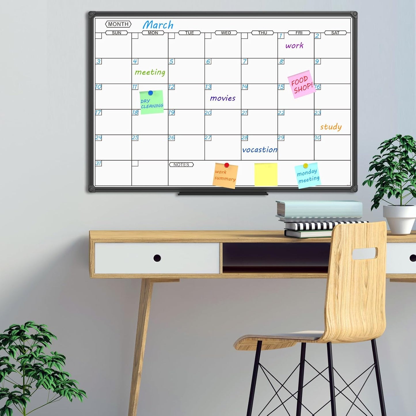 JILoffice Dry Erase Calendar Whiteboard - Magnetic White Board Calendar Monthly 36 X 24 Inch, Black Aluminum Frame Wall Mounted Board for Office Home and School