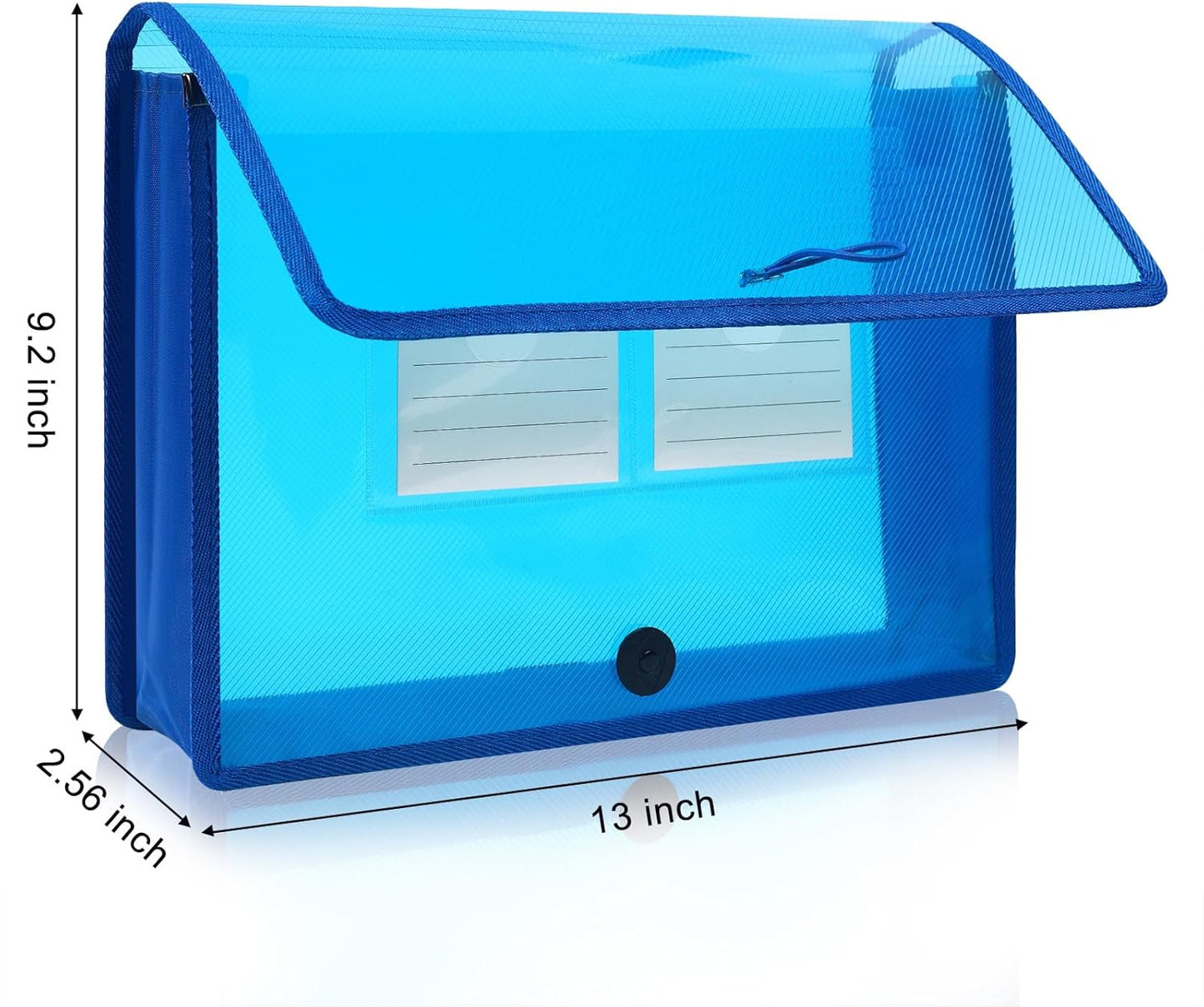 Eco-Friendly Plastic File Folders, 5 Pack Poly Expanding File Wallet, Expandable Envelope Organizer Document Folder with Elastic Band and Button Closure, with Small Two Pockets, Blue