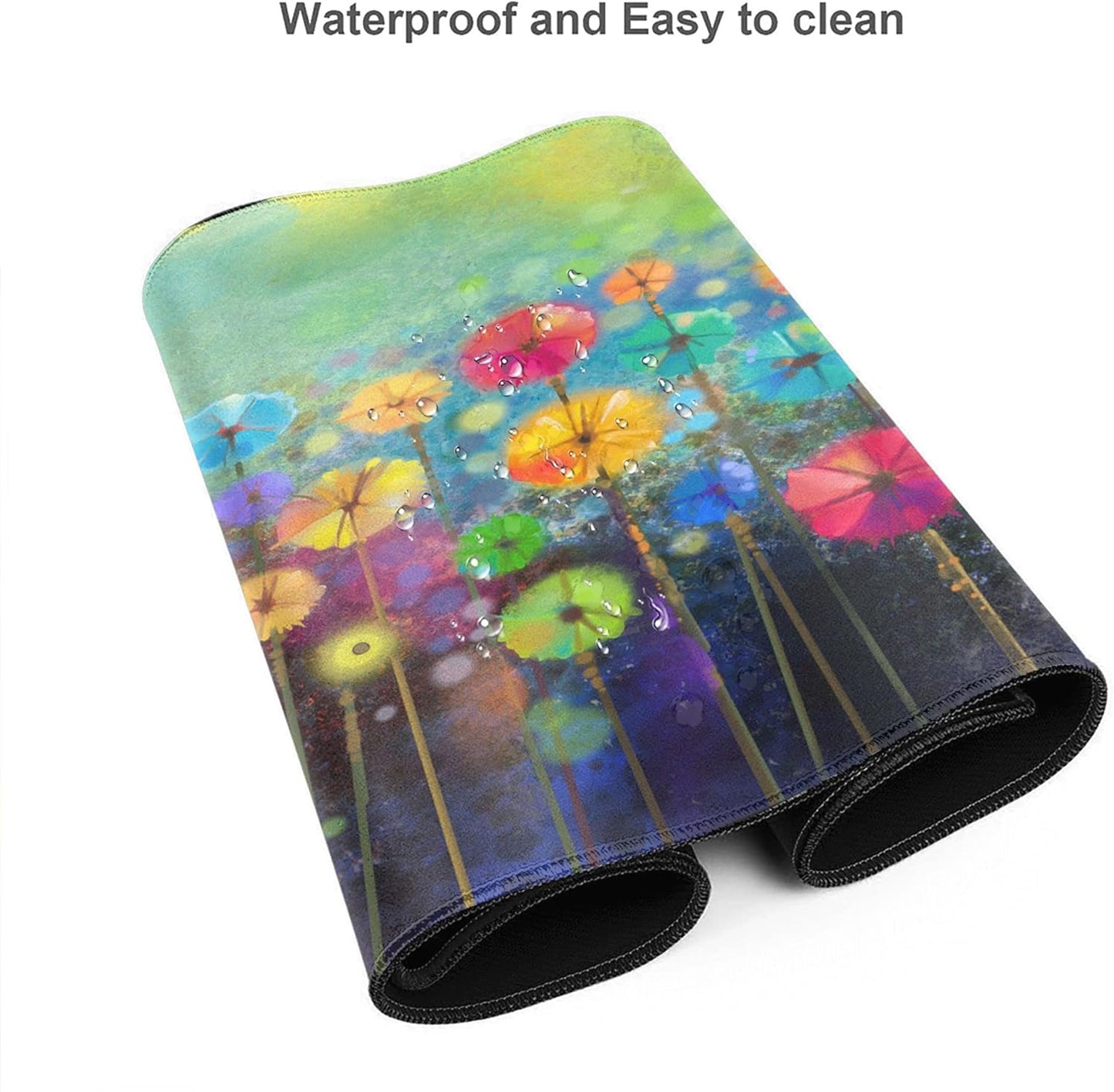 Desk Mat,Abstract Watercolor Flowers Extended Gaming Mouse Pad for Office Work & Game,Computer Keyboard Mouse Mat Desk Non-Slip Rubber Base Large Mousepad with Stitched Edges, 31.5x15.7inch