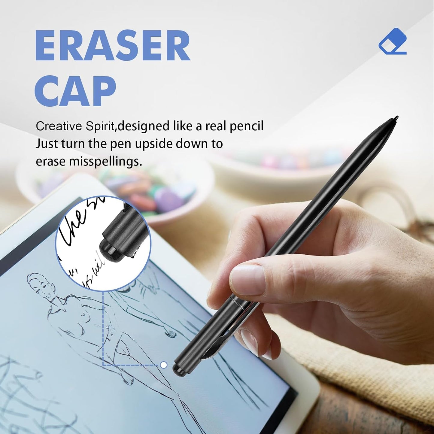 ProSketch Digital Pen fits for Remarkable 2 /Scribe/Supernote with Eraser Pencil Clip+NeverReplace Fine Titanium Tips,Tilt Draw&4096 Pressure Level,EMR Pen Replacement,Empower Your Digital Craft