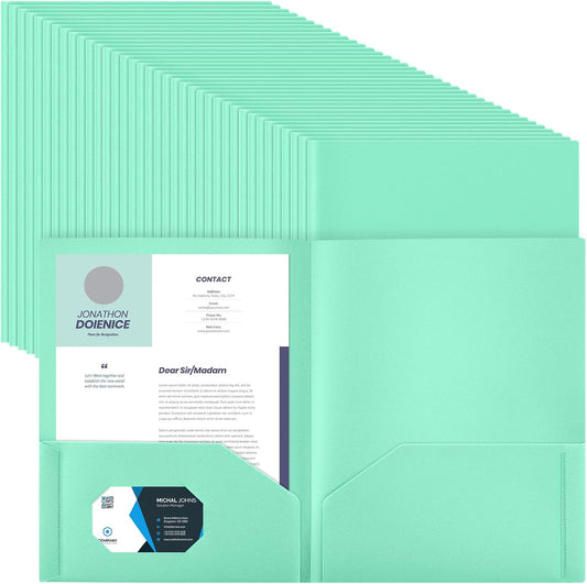 Gueevin 200 Pcs Two Pocket Folders Bulk Plastic File Folder with 2 Pockets Letter Size Paper Heavy Duty Durable Portfolios Case for Home Office School Business 11.61 x 9.45 Inch (Bright Green)