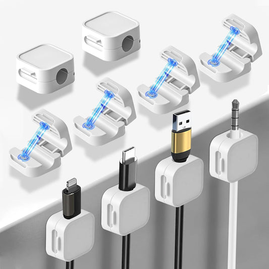 10 Pack Desk Cable Strong Adhesive Management Clips，Organize Phone Charging Magnetic Cable Wire Holder, Easy to Open, for Desk, Wall, Office, Car,Nightstand(White)