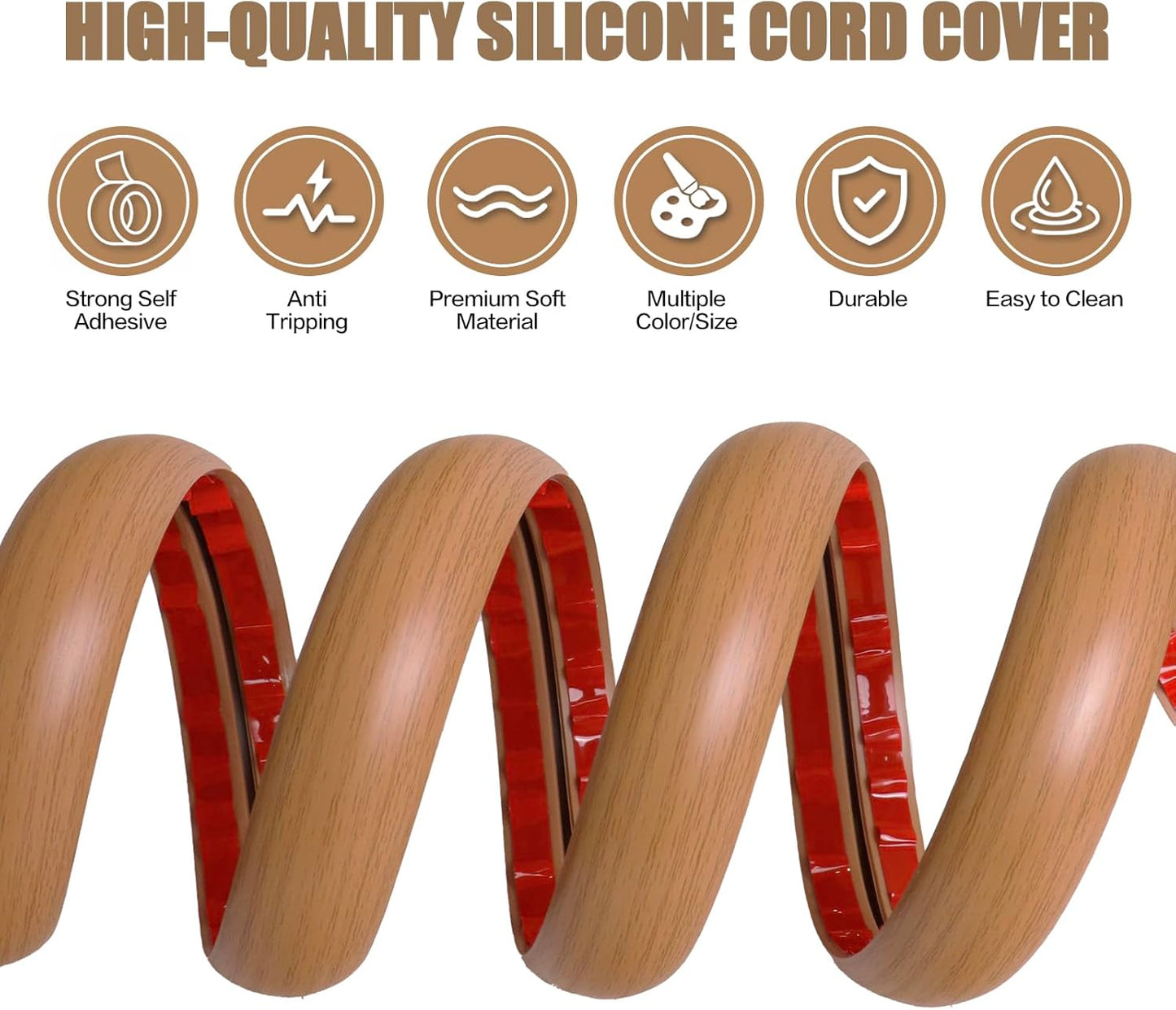 Floor Cord Cover Self Adhesive Cord Hider,3.3FT Cable Management, Extension Strip Protector for Wires, Prevent Cable Trips for Offices, Gyms, Exhibitions Cavity:0.51"(W) x 0.3"(H) Brown Wood