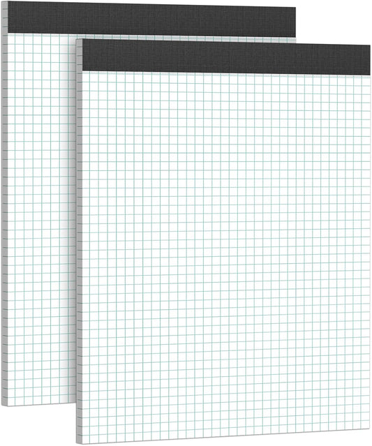 Graph Paper Notebook 8.5 x 11 Grid Paper Pad Quad Ruled, 2 Pack, 30 Sheets per Pad, White, 4x4 (4 Squares per inch), Easy-Tear Perforations, 8.5"x11" Quad Ruled Grid Paper Pad