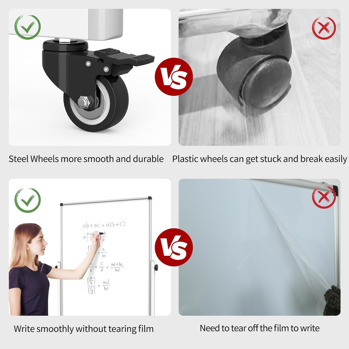 48x32inches Mobile Whiteboard - Adjustable Height, Standing Whiteboard on Wheels, Double-Sided Magnetic Dry Erase Board for Office, Home, Classroom