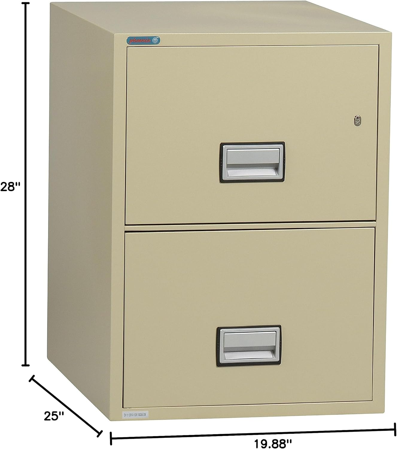 25 inch 2-Drawer Vertical Fireproof File Cabinet – Legal and Letter Size Filing – Key Lock – Water Resistant Seal – Fire and Impact Rated – Putty Finish – Model LGL2W25P