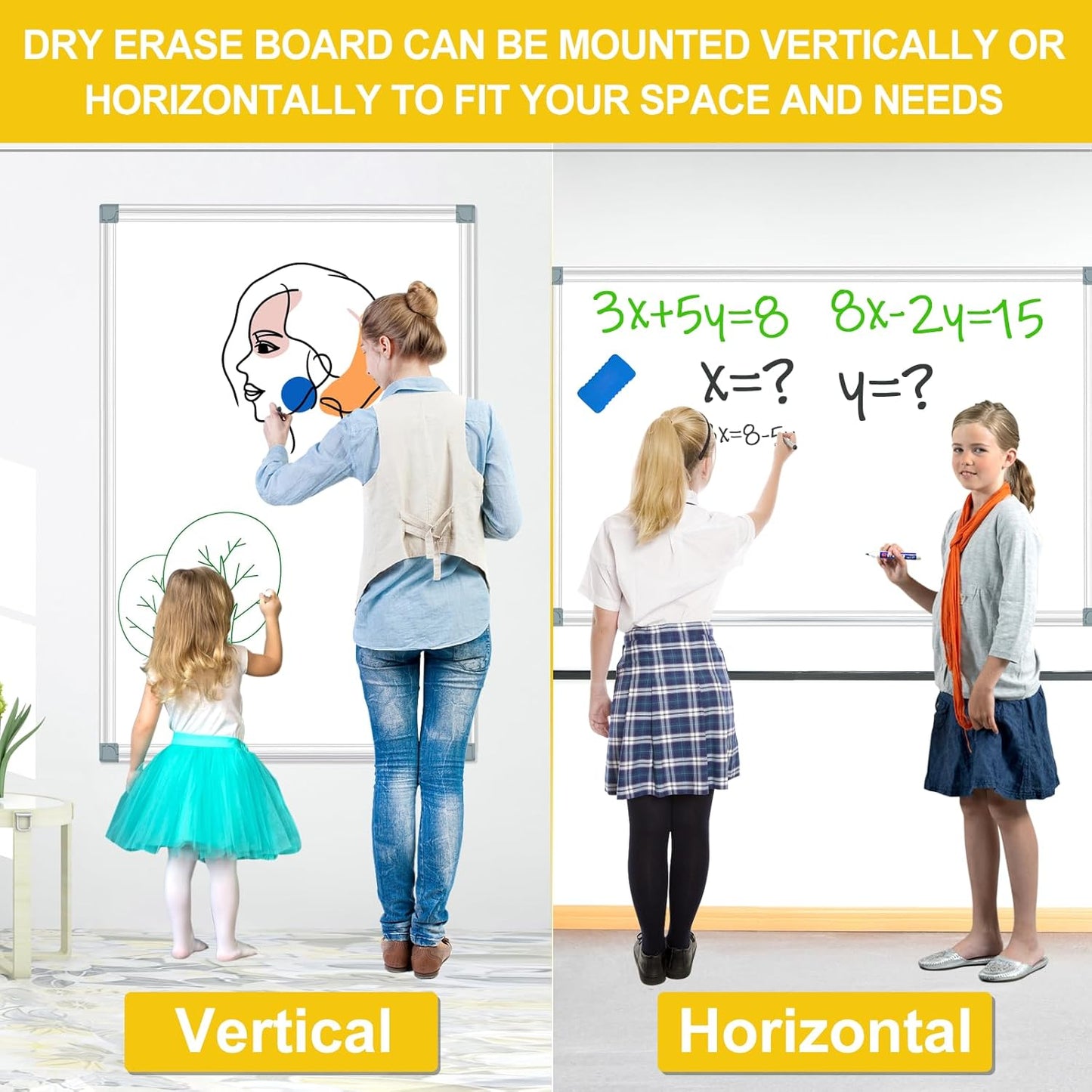 H-Qprobd Magnetic Dry Erase White Board, Dry Erase Board for Wall 48" X 36" Aluminum Frame, Hanging Whiteboard for Home, School, Office, Kitchen