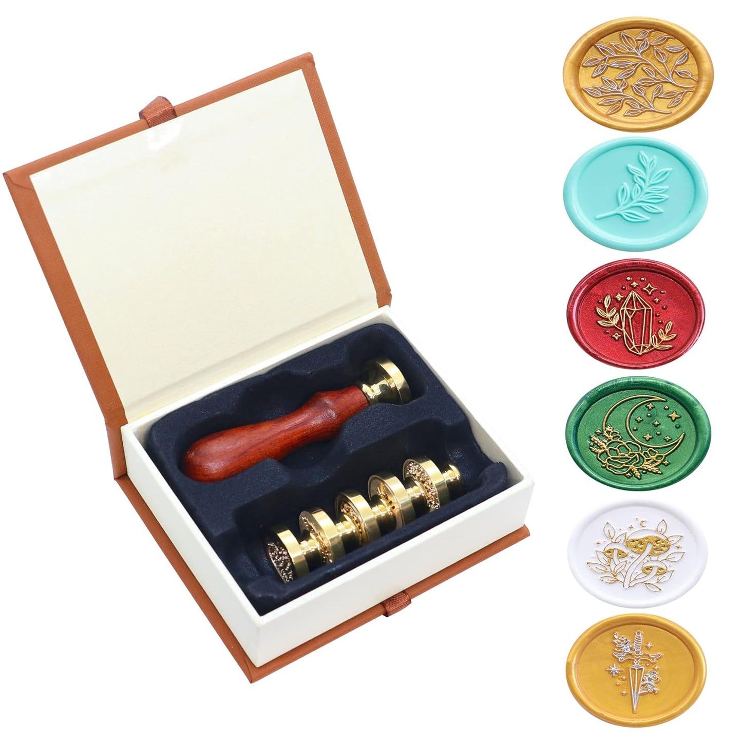 SWANGSA Wax Seal Stamp Set, Vintage 6 Pieces Flower Plant Pattern Sealing Wax Stamp Heads and 1 Wooden Handle for Wedding Greeting Cards Gift (Botanical Set)