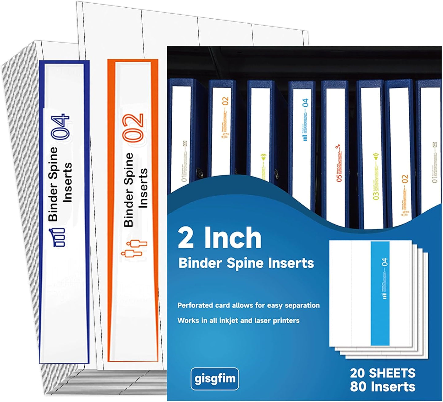gisgfim 20 Sheets Binder Spine Inserts 2 Inch Spine Width White Binder Labels 92LB Printable Side Identifiers for Inkjet Laser Printers Cardstock View Binders Labels 4 Inserts/Sheet