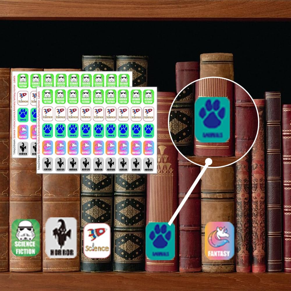450pcs Genre Book Spine Labels for Library: Classroom Library Classification Stickers for Science Fiction, Science, Animals, Fantasy, Horror