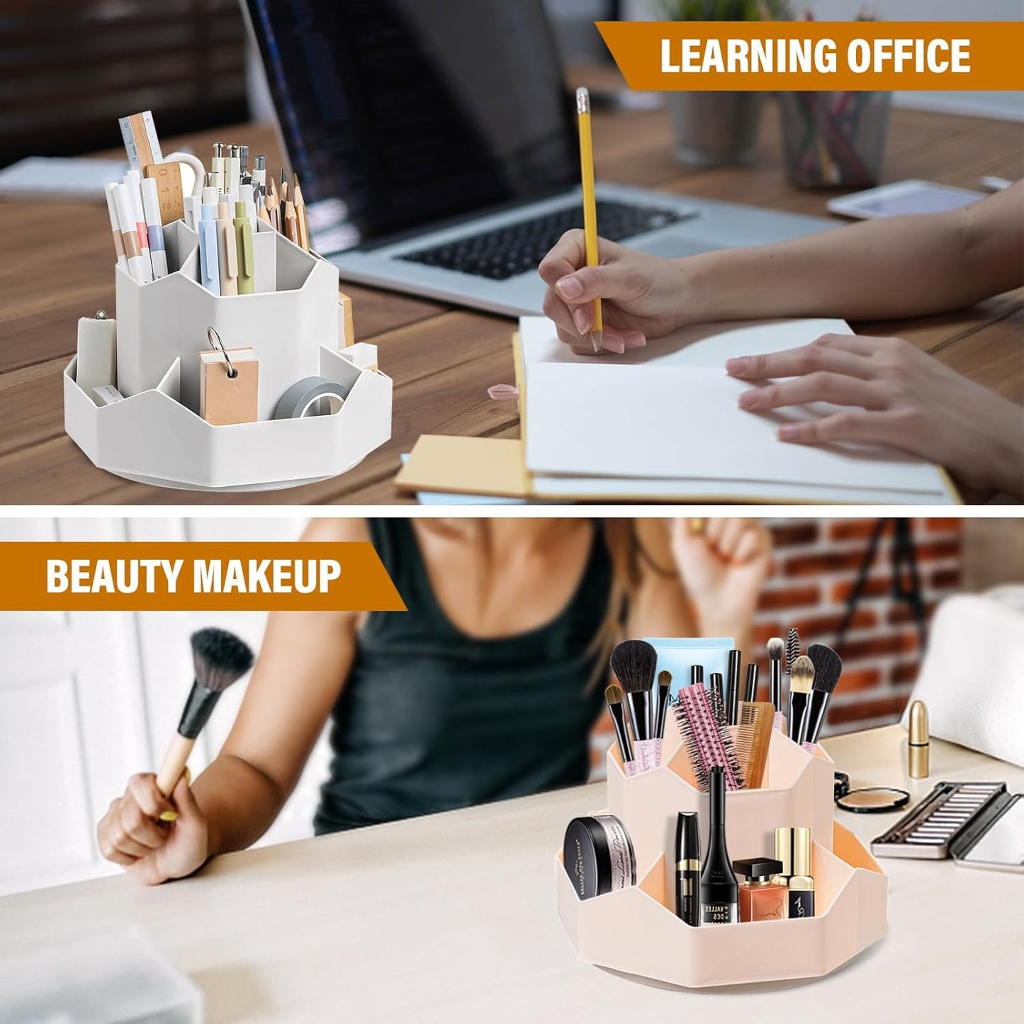 360 Degree Rotation Pen Holder,9 Slots Pencil Holder for Desk,Desk Organizer,Desk Accessories & Workspace Organizers,Apply Office, School, Home（Grey