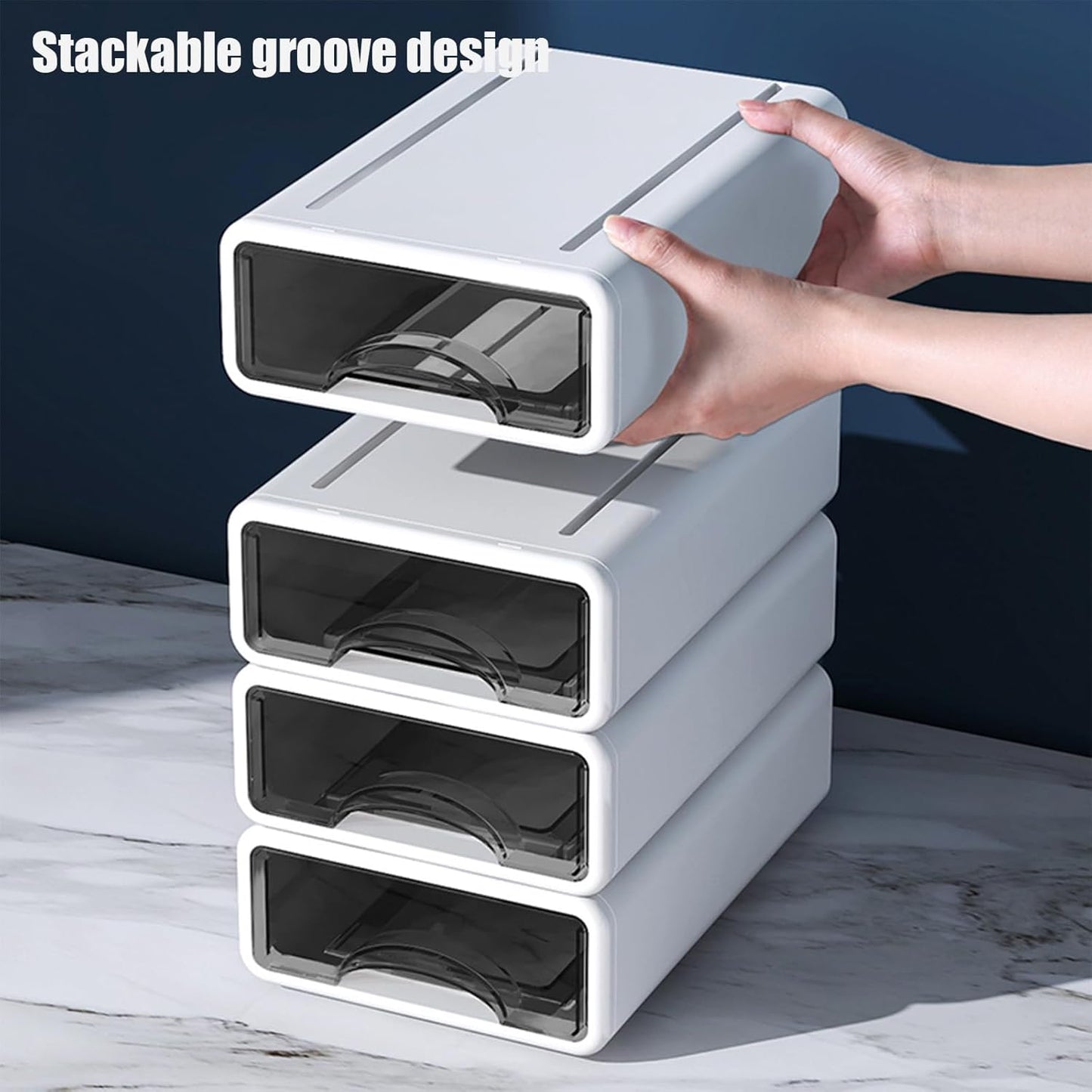 Desk Organizer with Drawers, Stackable Storage Drawers with Compartments Desktop Organization for Office Supplies, Makeup, Pencils, Tape, Erasers, Paperclips, Chargers (4 Pack White)