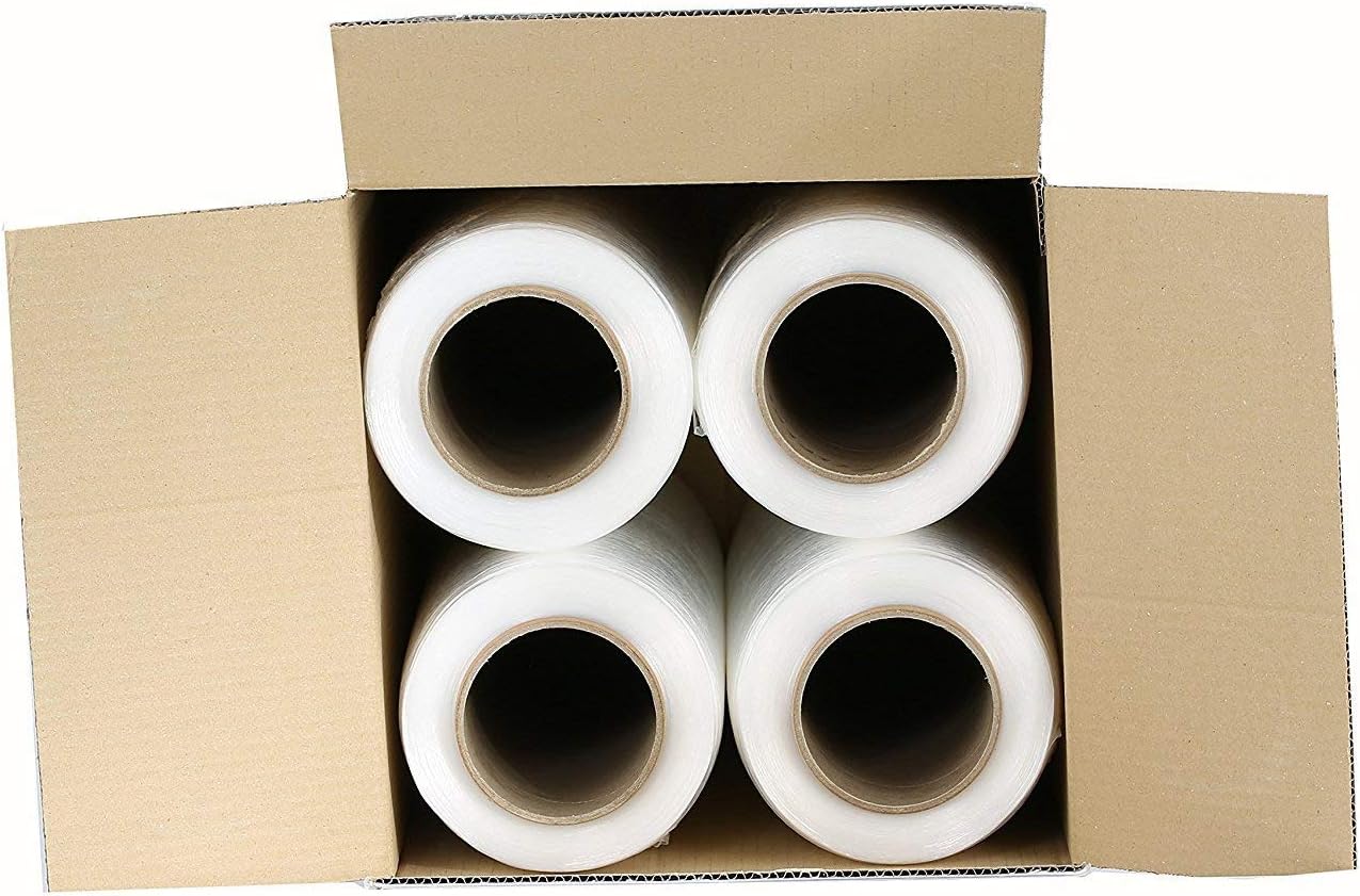 PackageZoom 4 Rolls 18" x 1500 Ft Stretch Wrap Heavy Duty, Industrial Strength Shrink Wrap, 55 Gauge High Performance Stretch Film Replaces 80 Gauge Low Films, Clear Hand Stretch Wrap