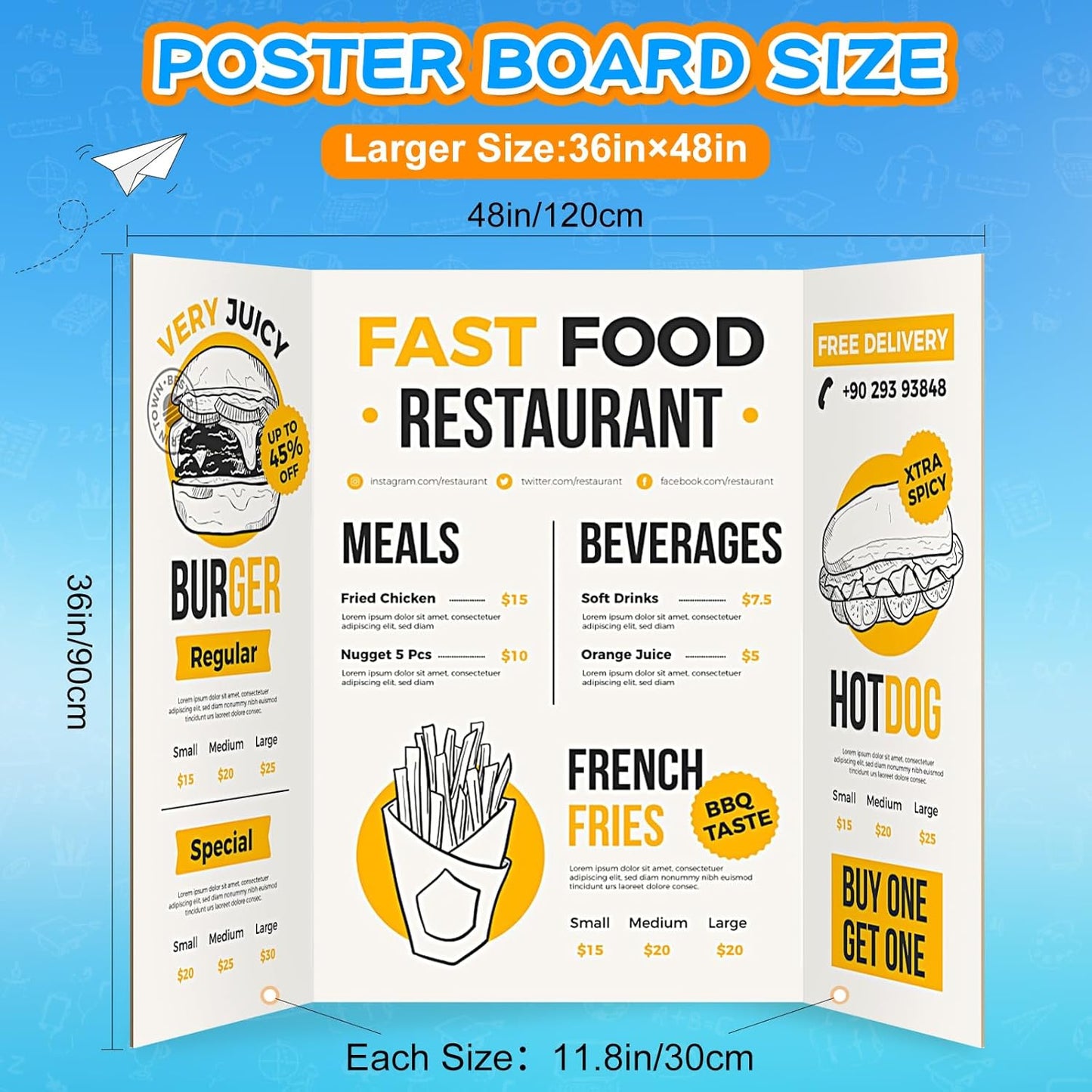 WinTS 6 Packs 36" x 48" Trifold Poster Board White TriFold Poster Boards Corrugated Presentation Board Large&Sturdy Foldable Poster Board for Presentations,School Projects,Science Fair