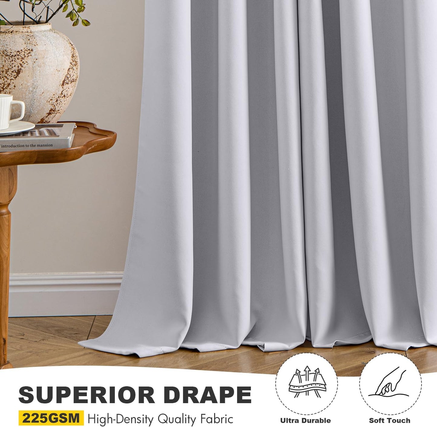 MIULEE Blackout Curtains for Bedroom Living Room 90 Inches Long 2 Panels, Thermal Insulated Room Darkening Drapes Solid Grommet Noise Reduction Light Blocking Window Curtains 40x90 Inch Greyish White