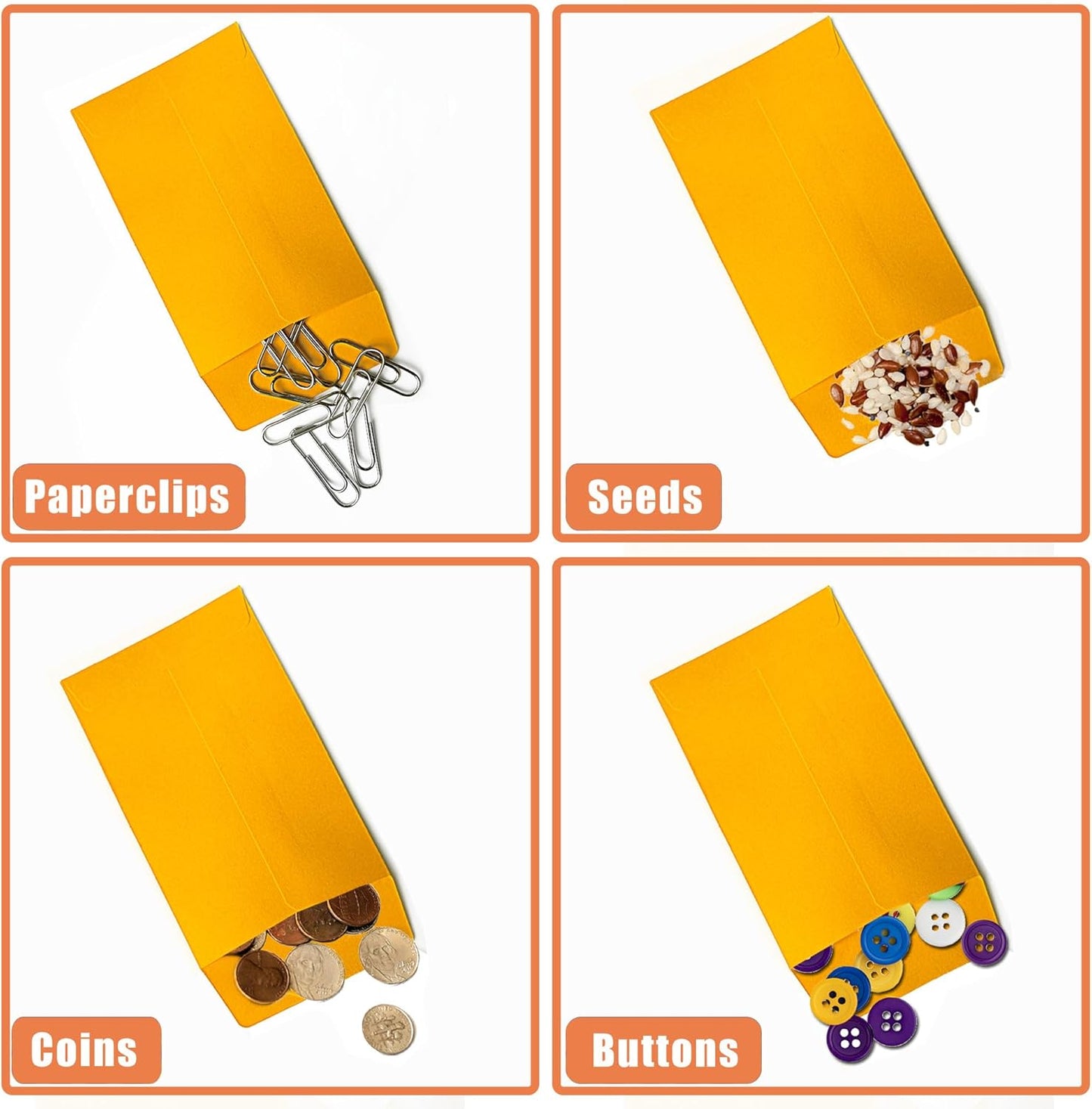 #1 120 Pcs Small Coin Envelopes 2.25" x 3.5" with Gummed Flap, Yellow Kraft Mini Envelopes for Storing Keys, Stamps, Seeds, Tips and Small Items (120)