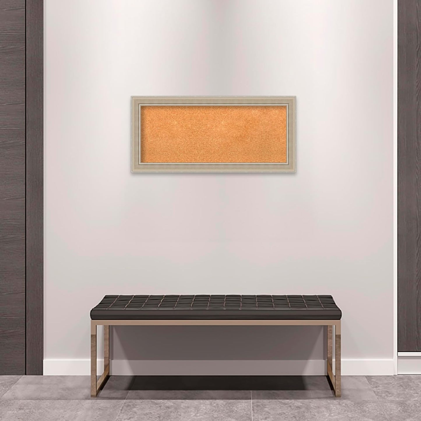 Amanti Art Natural Cork Board for Wall, 16x34 Vision Board with Silver Wood Frame, Medium Corkboard Office Decor for Home Organization, Modern Contemporary Corkboard Pinboard to display items for home