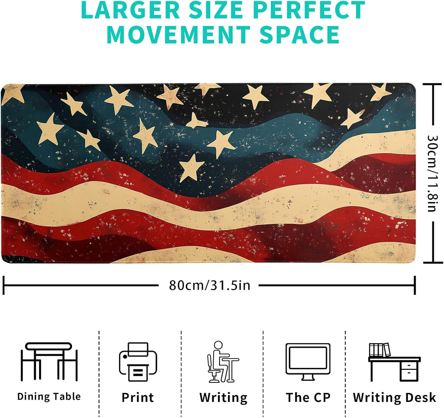 Large Extended Gaming Mouse Pad with Stitched Edges, Non-Slip Waterproof Rubber Base Mouse Pad for Office, Computer, Laptop and Home Desk Pad 31.5x11.8(American Flag Wave)