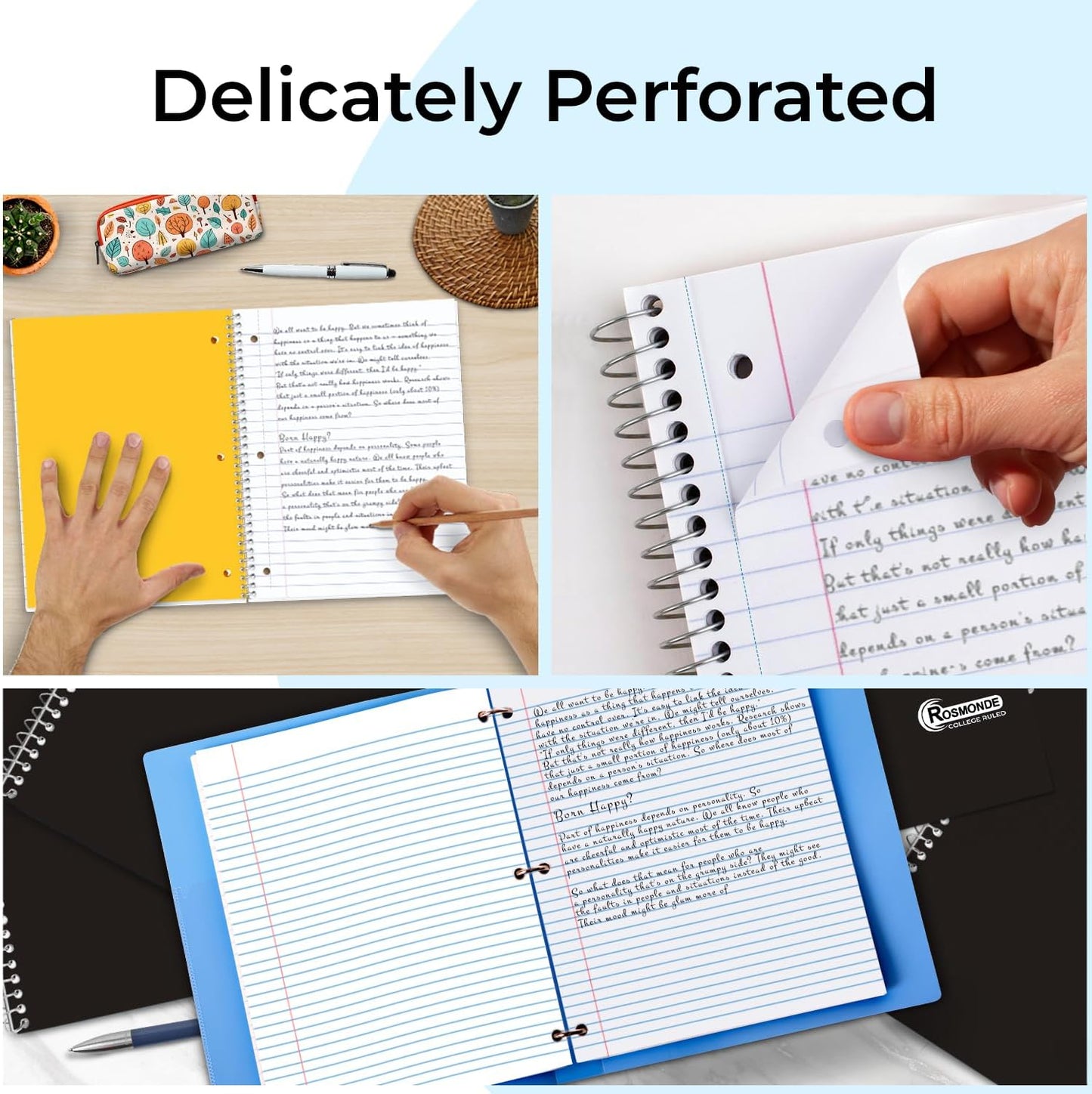 1 Subject Spiral Notebook, 12 Pack, College Ruled, Water Resistant Cover, Thick 140 Pages/Book (70 Sheets), 8 x 10-1/2, 3 Hole, Bulk School & Office, Black Cover