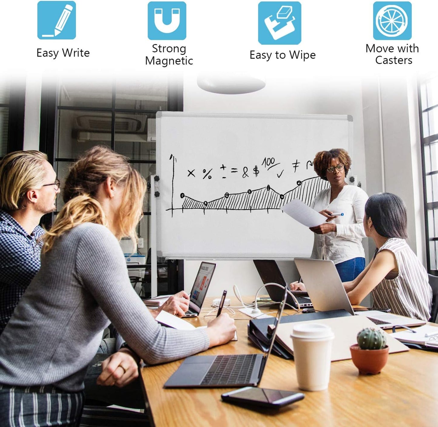 Mobile Dry Erase Board Magnetic Whiteboard on Wheels (Aluminium Frame) 36"x24" Portable White boards with Rolling Stand for Classroom, Office, Home