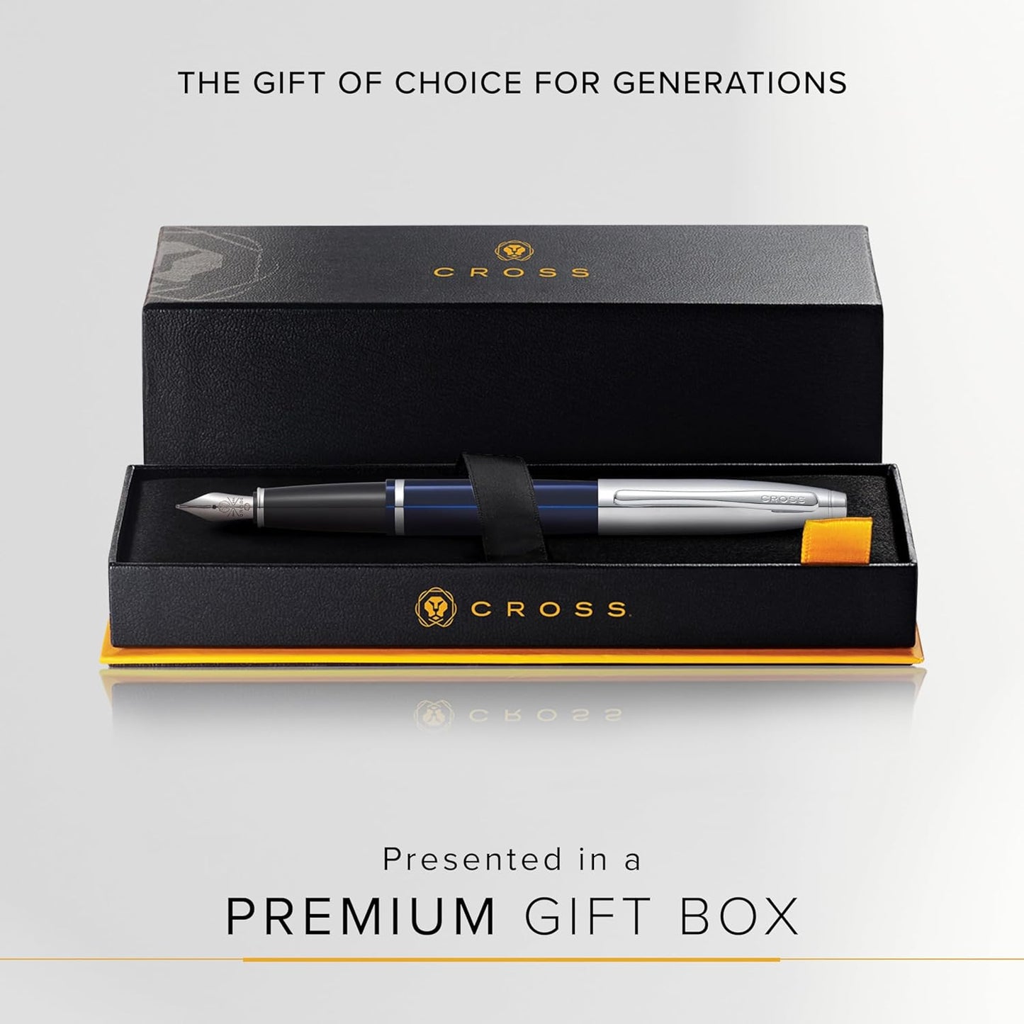 Cross Calais Refillable Fountain Presented in a Luxury Gift Box - Medium Point, Black Ink, Chrome & Blue