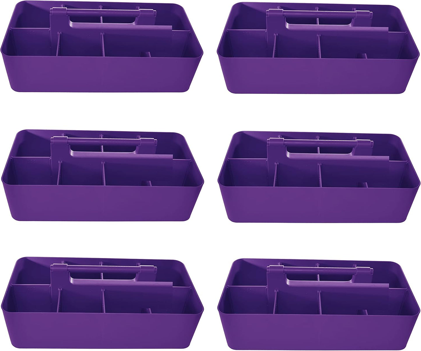 -Large Portable Caddy, DIY Dividers, 8 Compartments, School Office Supplies Home Business Organizer Portable Basket with Handle Made in USA (6 PACK, Royal Purple)