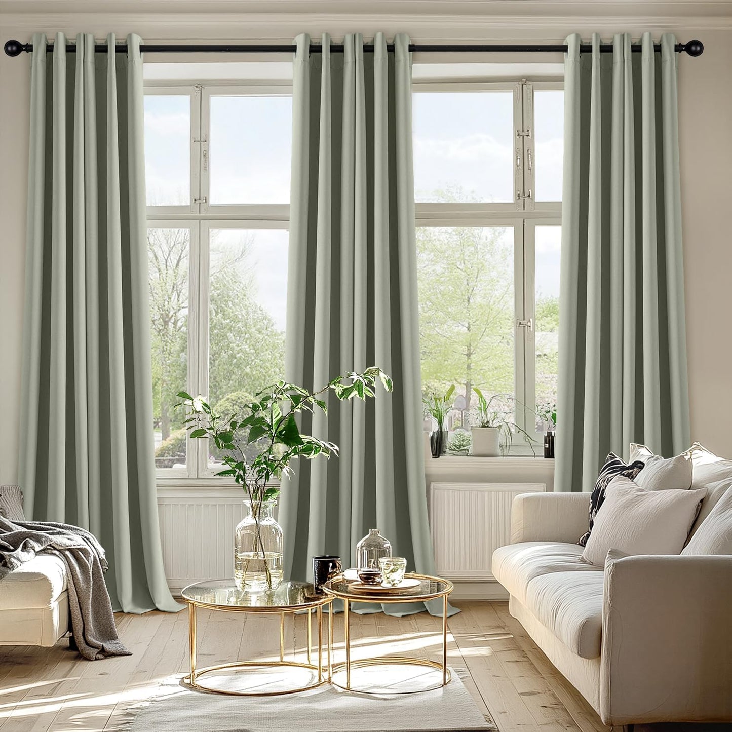 MIULEE Sage Green Blackout Curtains for Bedroom Living Room 96 Inches Long 2 Panels, Thermal Insulated Room Darkening Drapes Solid Grommet Top Noise Reducing Light Green Window Treatments 40x96 Inch