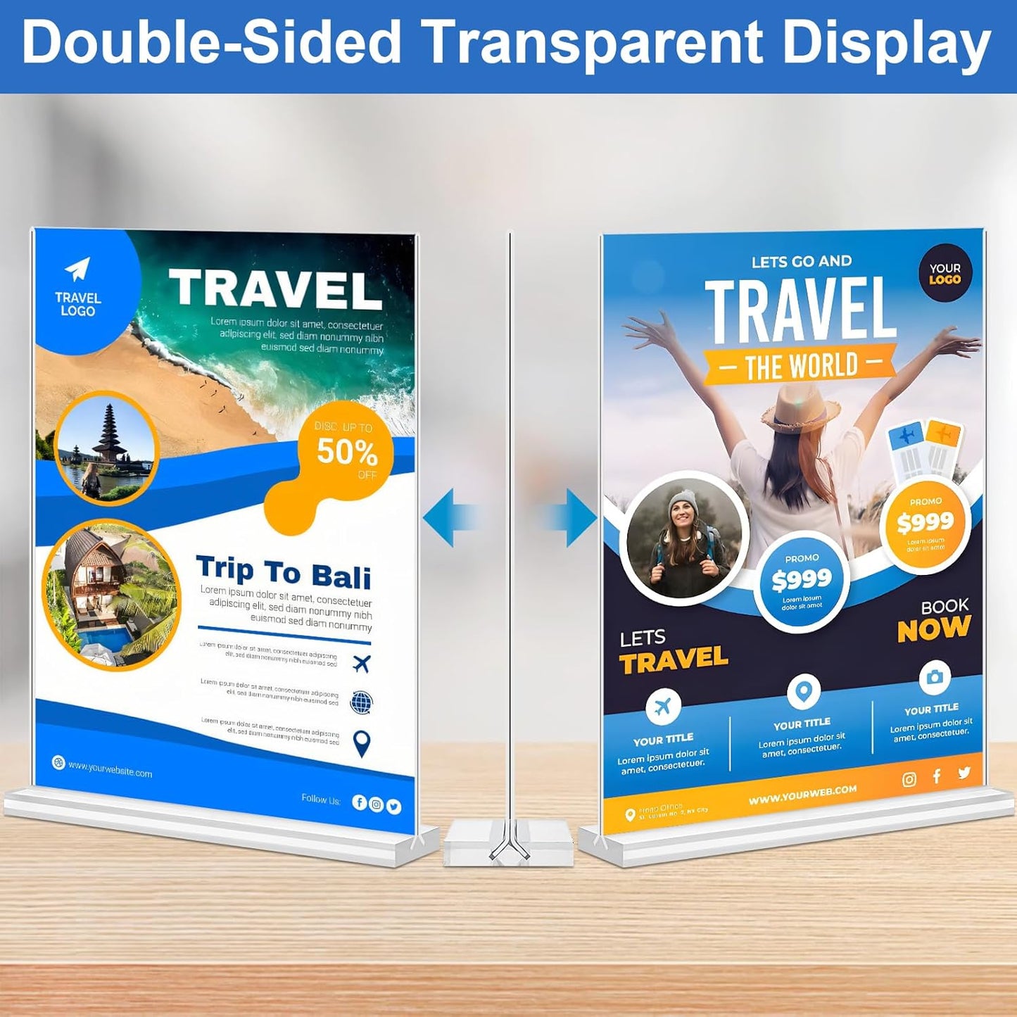 Acrylic Sign Holder 8.5 x 11,10 Pack Clear Sign Holder Double Sided Table Menu Vertical Desktop Display Stand Paper Flyer Holder Tabletop Sign Holder Suitable for Restaurants, Office, Store, Hotels