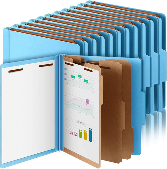 36 Pcs Classification Folders Letter Size, 3 Divider Pressboard File Folder with Fasteners, Expanding File Organizer Bulk for Teachers, Clergy, Office, Church, Christmas Donations (Blue)