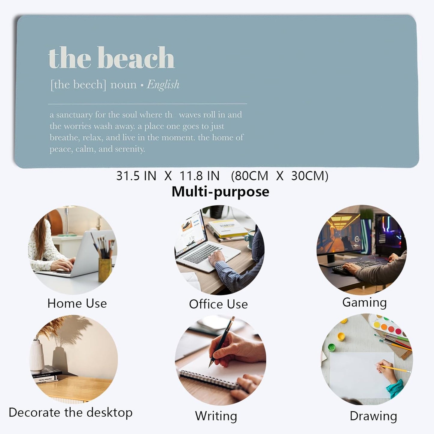 Blue Ocean Beach Mouse Pad,Blue Coastal Mouse Pad,Big Large Ocean Desk Mat,Beautiful Sentence Desk Mat,Summer Beachy Gaming Computer Pads,Beach House Decor,Gift for Beachy House,31.5x11.8Inch