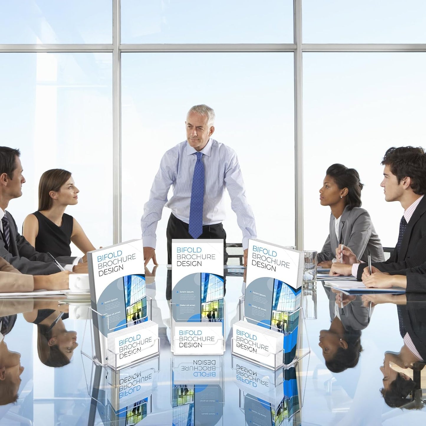 Wenqik Acrylic Brochure Holder with Business Card 4.1 Inch Rack Card Holder Pamphlet Display Stand Organizer for Menu Flyer Magazine Office Booklets(12 Pcs)