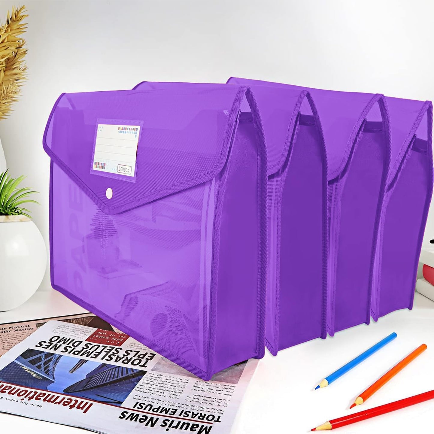 YoeeJob Plastic File Folders Legal Size Expandable Document Folder with Snap Button Closure, A4 Expanding File Wallet Envelopes Pouch with Label Pocket, 2 Packs, Purple