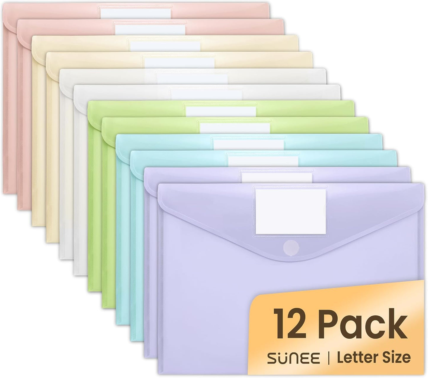 SUNEE 12 Pack Plastic Envelopes, Folders for Document for A4 Letter Size, Poly File Folders with Label Pockets for School Home Office Organizer Work Supplies, 6 Colors