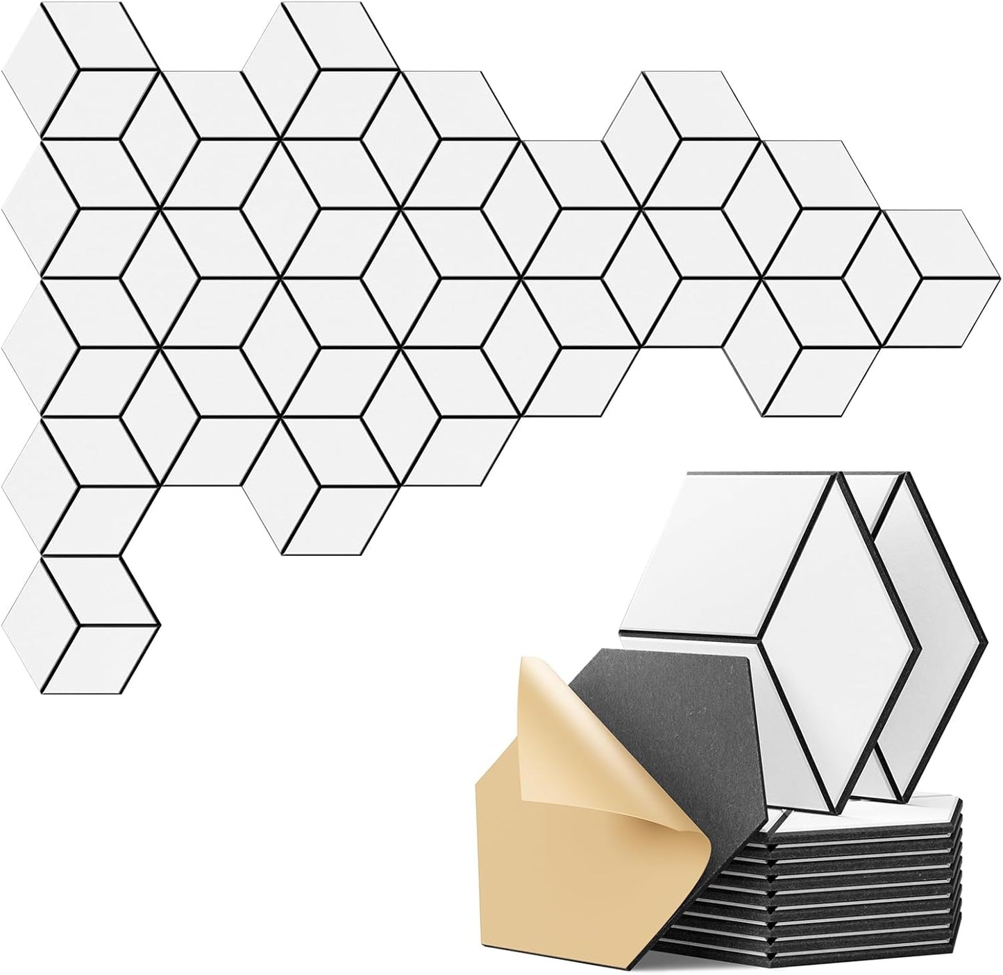 22-Pack Self-Adhesive Acoustic Panels, 12" x 10" x 0.4" – High-Density, Flame-Resistant Soundproof Foam. Absorbs Noise and Eliminates Echoes, Hexagonal 3D Design (White Face)