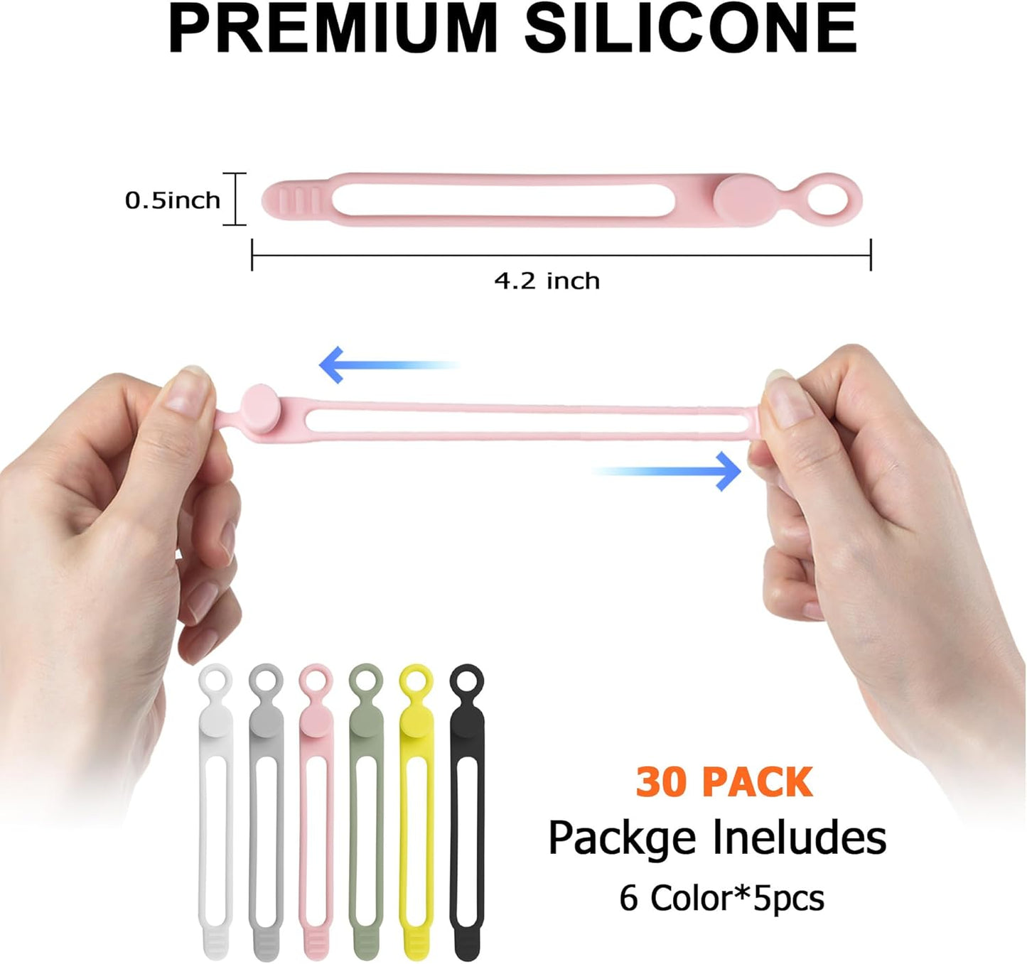 30Pcs Nearockle Silicone Cable Ties for Bundling Earphone, Phone Charger, Computer Cords, Reusable Cord Organizer Cable Management in Home,Office,Kitchen,School (6 Colors)