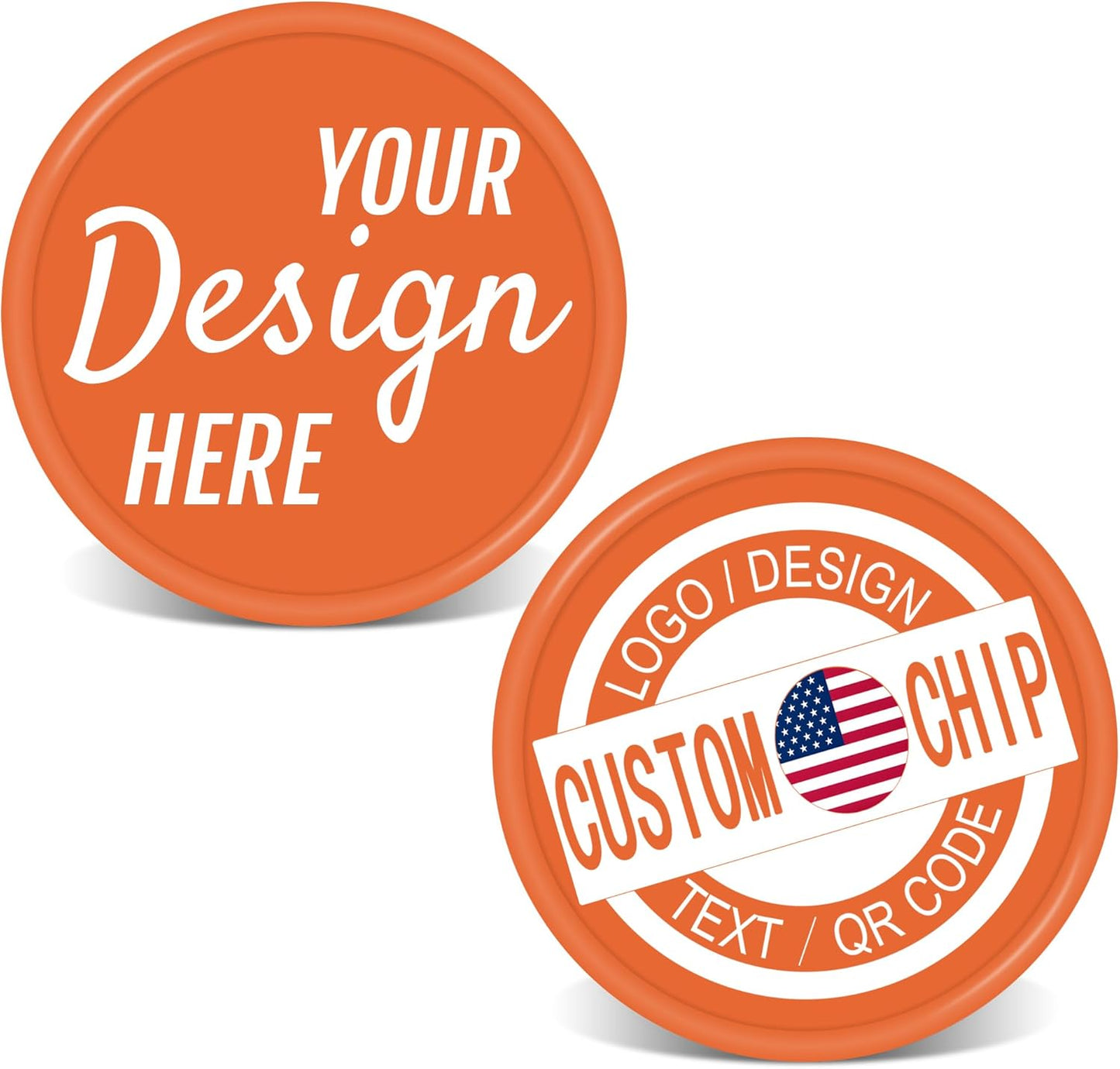 500 Personalized Plastic Chips, Custom Poker Chip, Print Your Logo Image or Text, Good for Golf Ball Markers, Challenge Coins, Business Cards, Drink Tokens